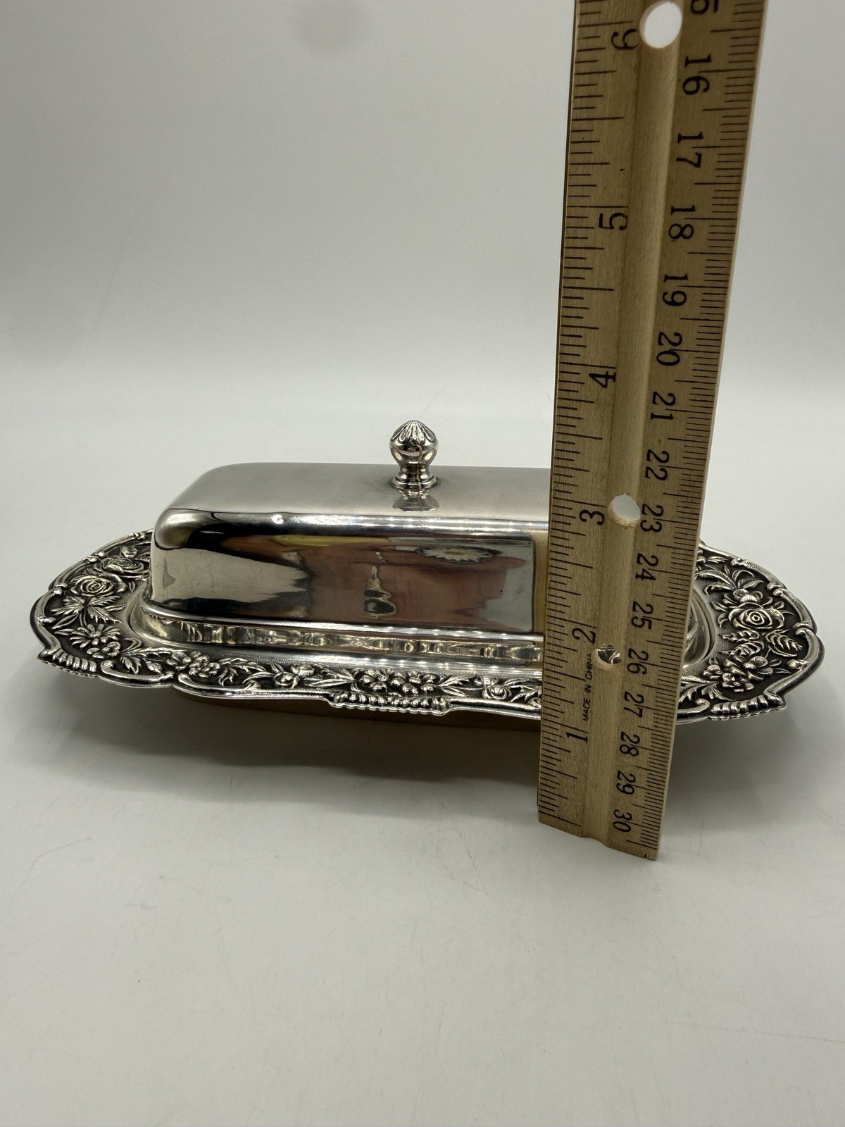 S. KIRK & SON Sterling Silver Repousse Butter Tray W/Lid Glass Liner 42F /ro