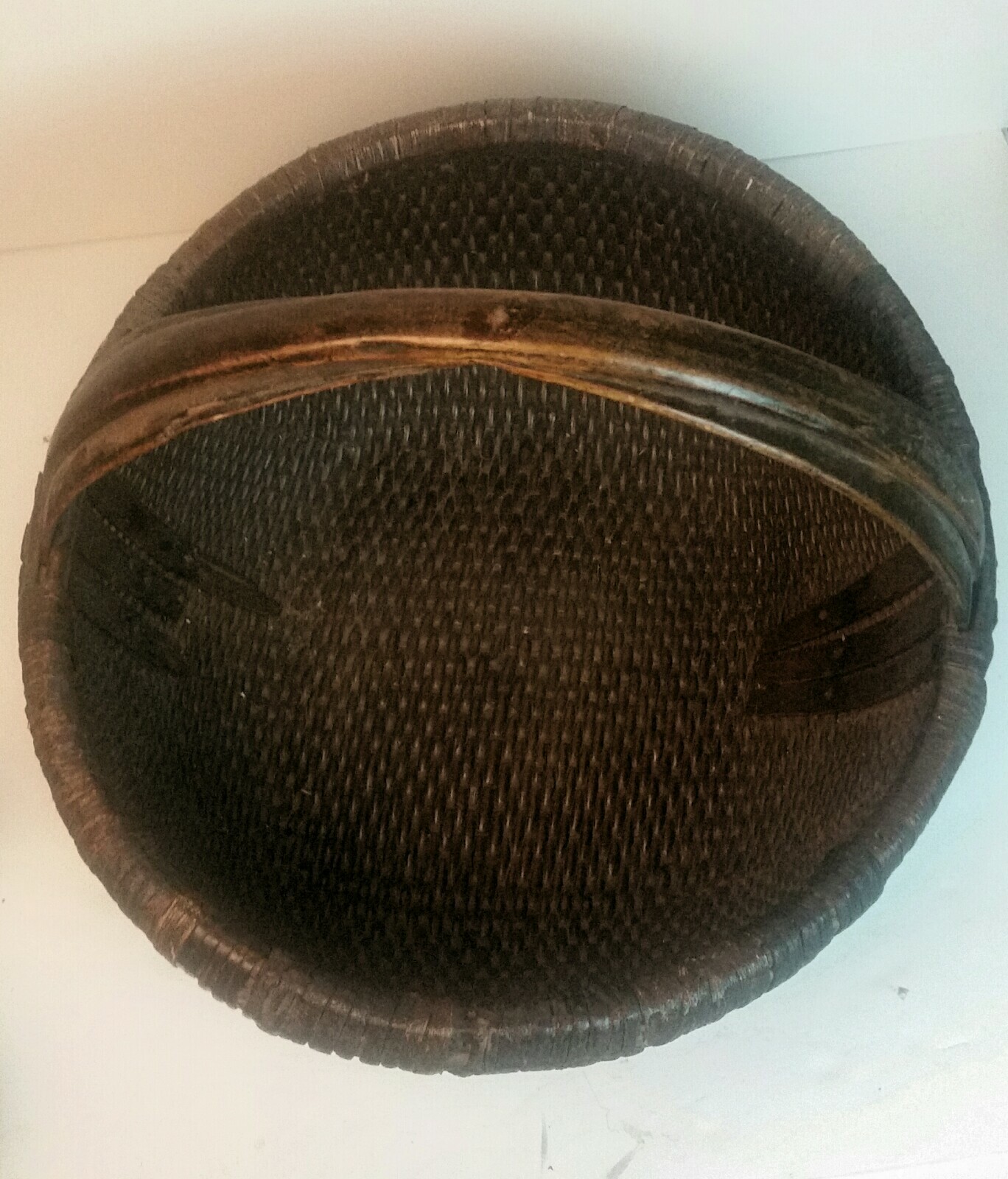 Large antique chinese 3 handle wicker basket 20″ diameter