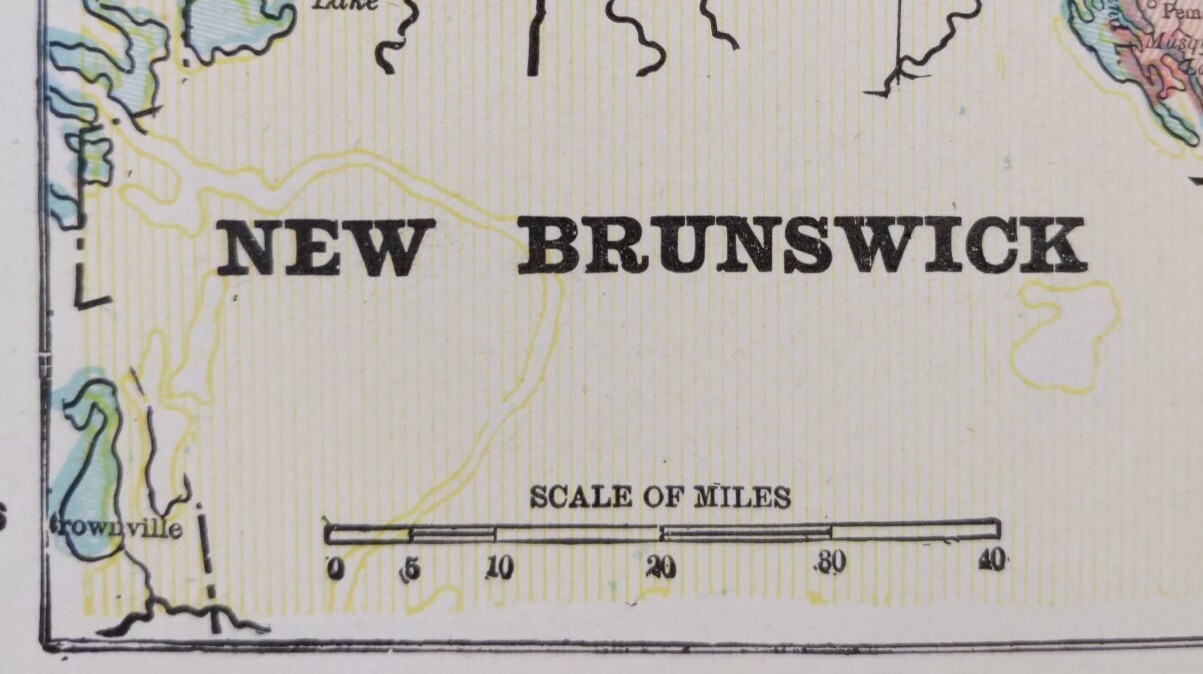 Vintage 1900 NEW BRUNSWICK CANADA Map 14″x11″ ~ Old Antique Original FREDERICTON