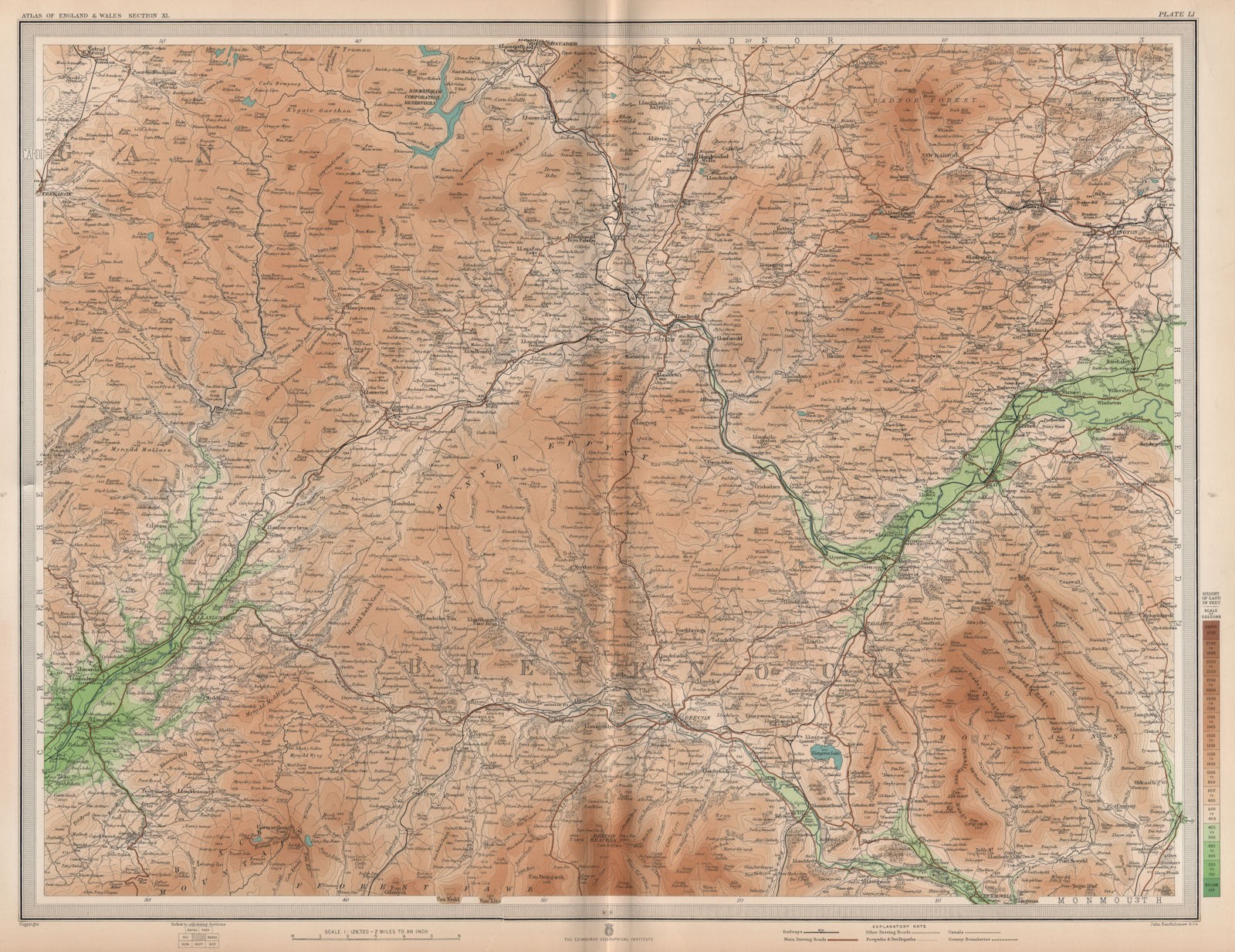 BRECKNOCKSHIRE. Brecon Beacons Hay-on-Wye Usk Llandovery Black Mtns 1903 map