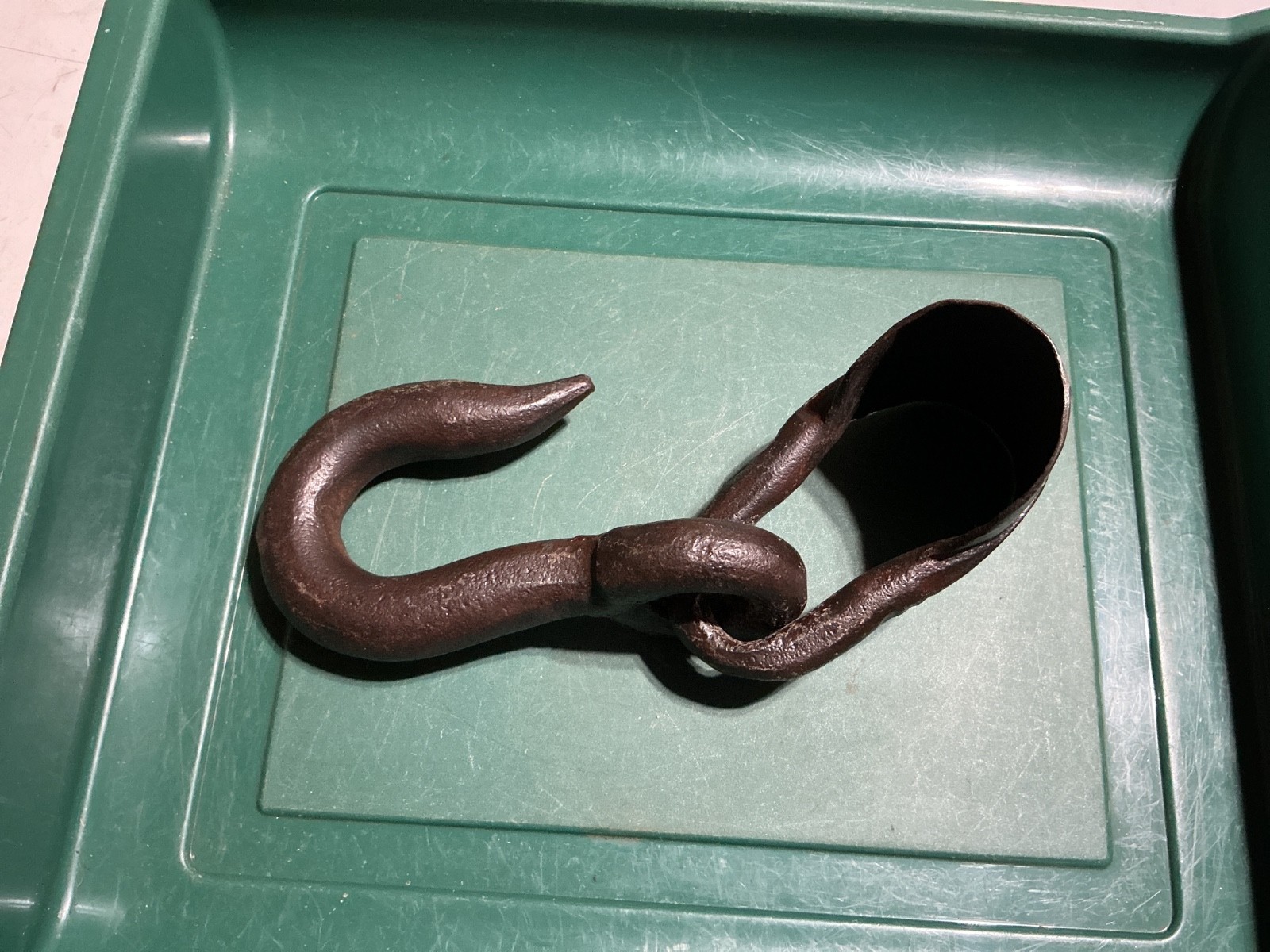 Vintage Heavy Forged Cast Iron Barn Hook W/Open Ended Cup Attached