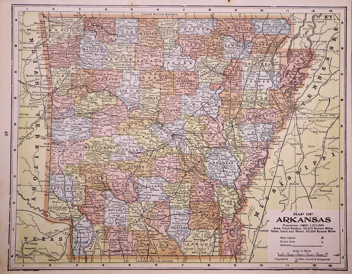 Antique 1904 Map ~ The States of Arkansas (10×13)-#21