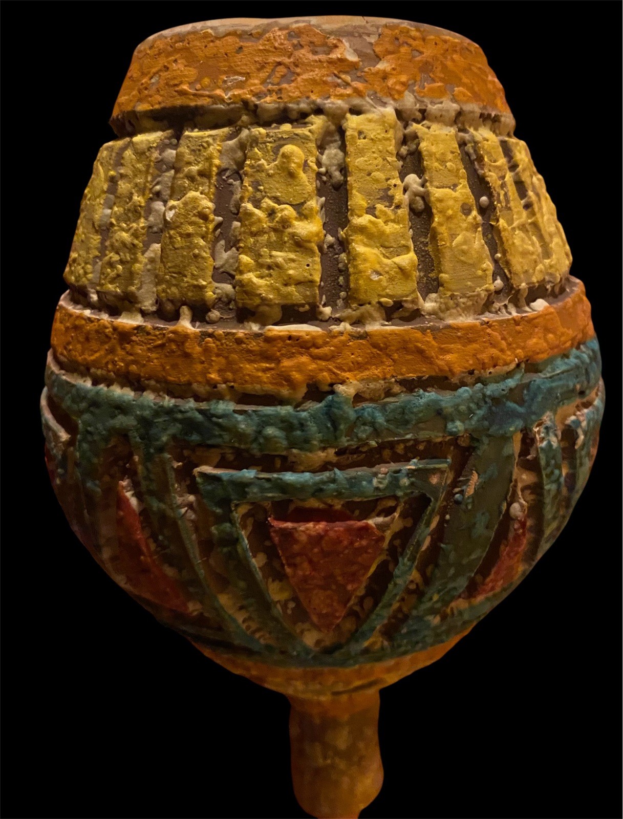 Vintage Mid Century Vase Brutalist Ceramic Lava Bubble Glazed Geometric Italy