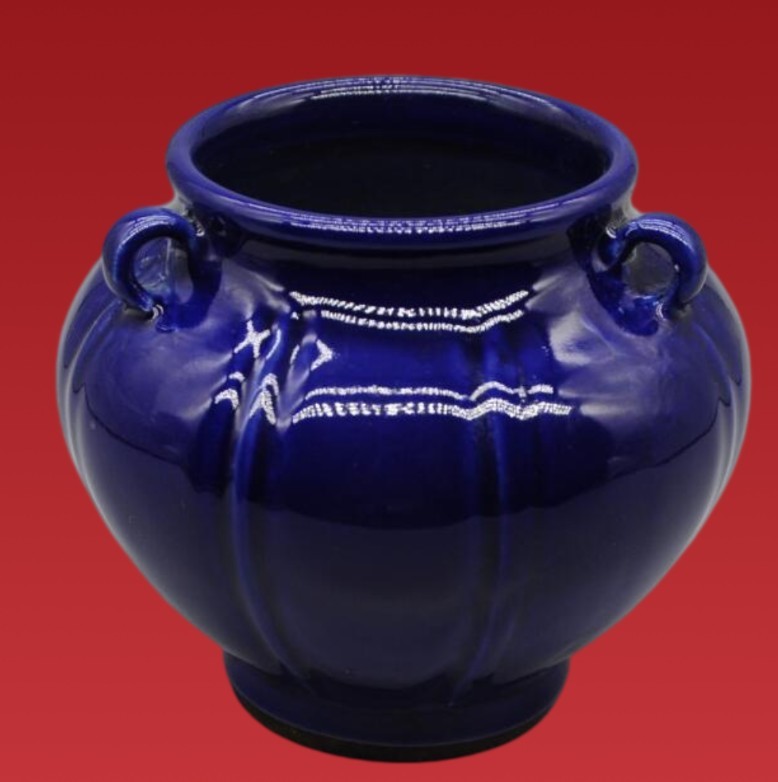 Antique Chinese Porcelain Jar – Rich Blue Glaze Four Ear Storage Pot Vase