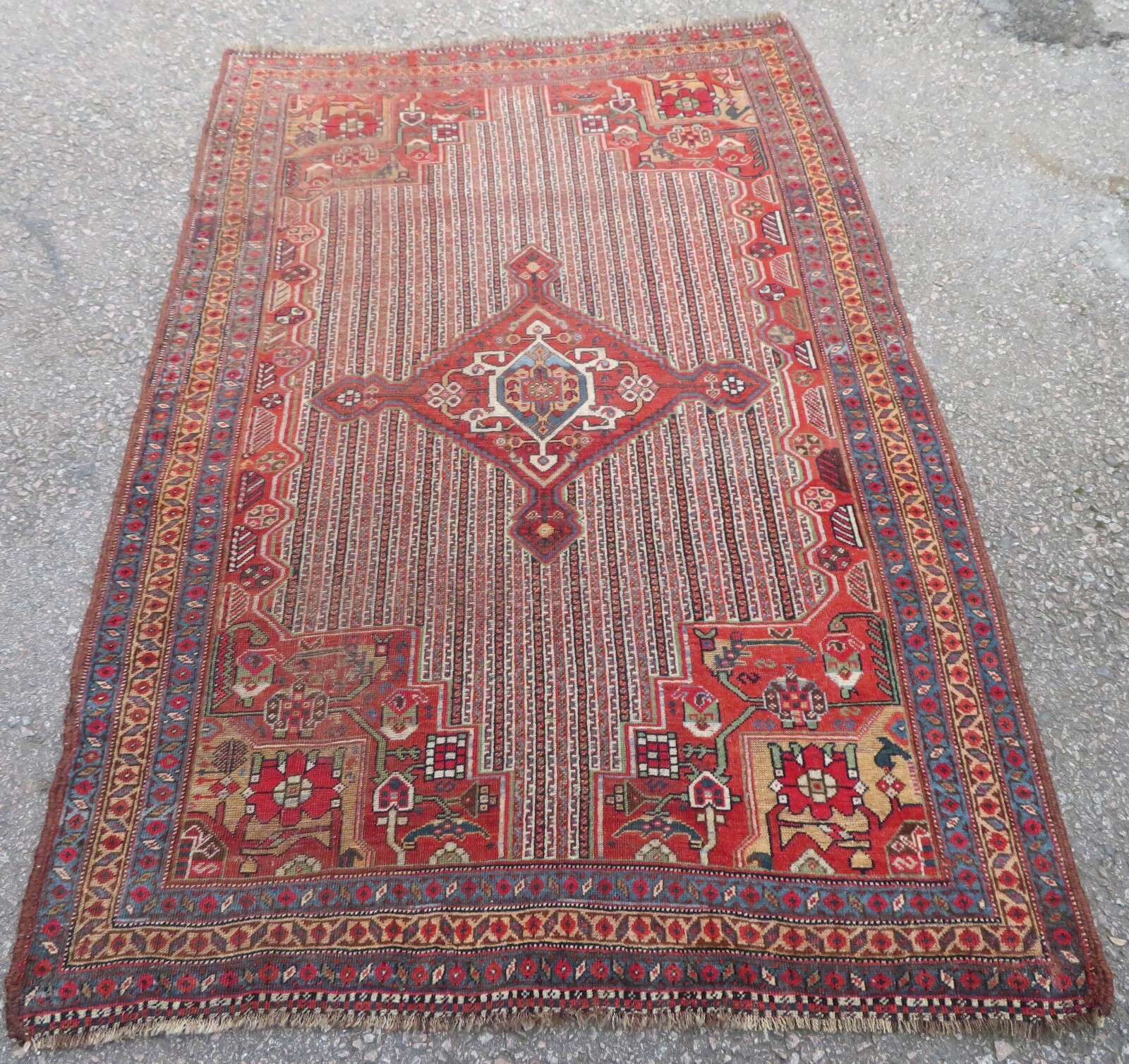 INTERIOR DESIGN; EARLY ANTIQUE KHAMSEH TRIBAL RUG. CIRCA 1870S