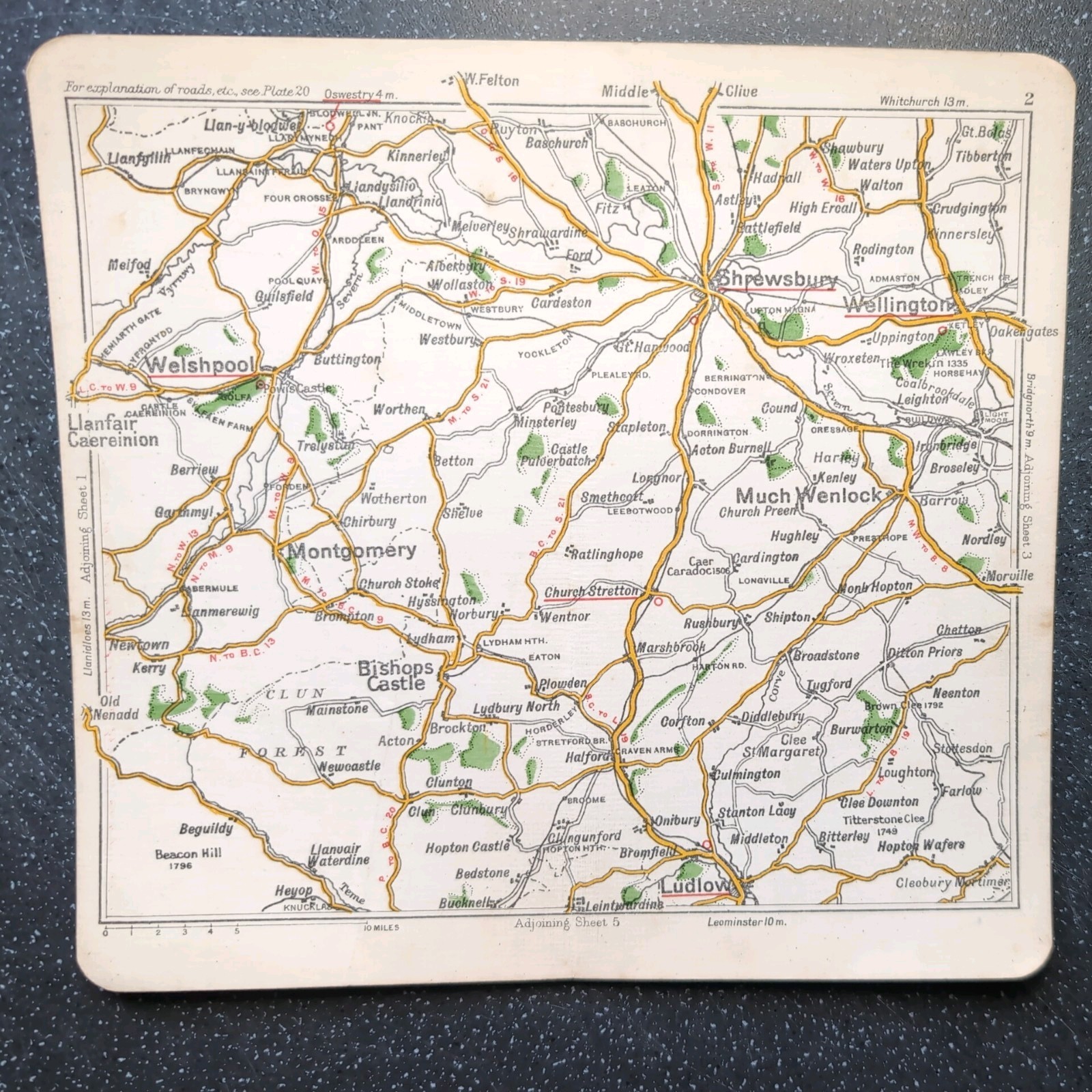 Original c1920 Bacons Road Atlas Of Welshpool Shrewsbury Wellington Montgomery