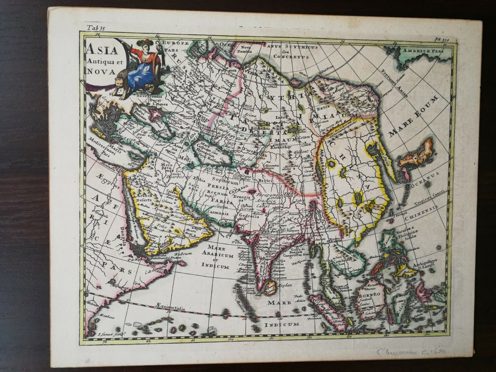 JOHN SENEX  HAND COLOURED MAP- ASIA ANTIQUA ET NOVA, NO DATED, CIRCA 1712