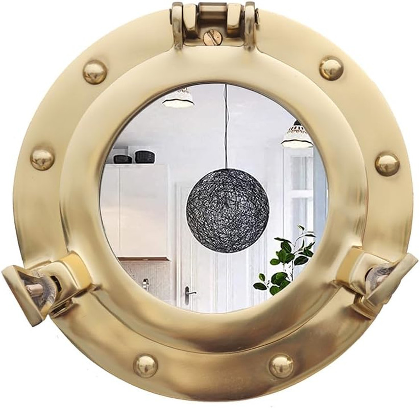 8″ Polished Brass Nautical Porthole Wall Mirror Pirate Ship Victorian Decor