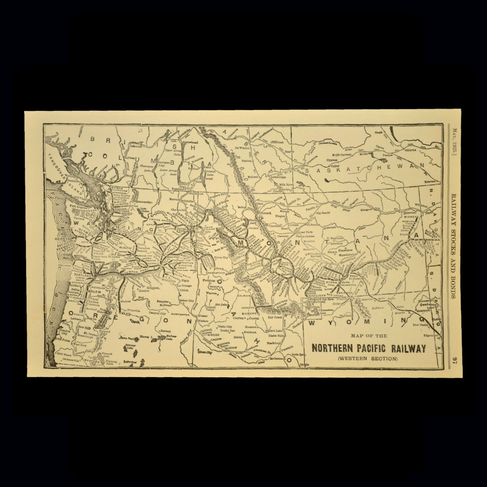 Vintage Northern Pacific Railway Map NP Railroad Western Part Original Antique