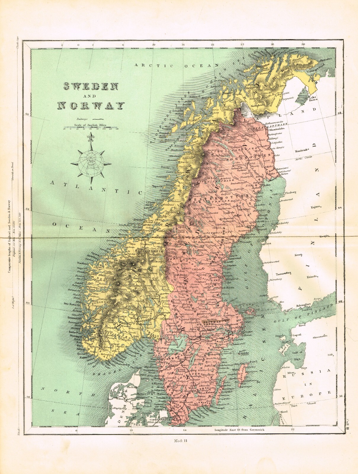 NORWAY SWEDEN 19th Century Original Map Scandinavia Sverige