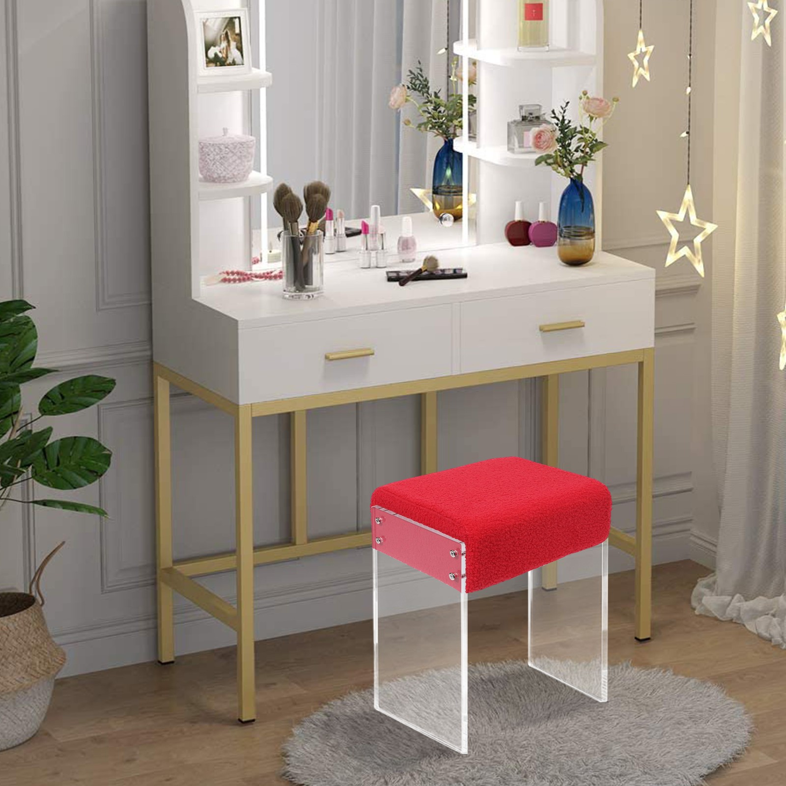 Modern Minimalist Acrylic Stool Chair Makeup Stool Chair W/ Cushion Vanity Stool