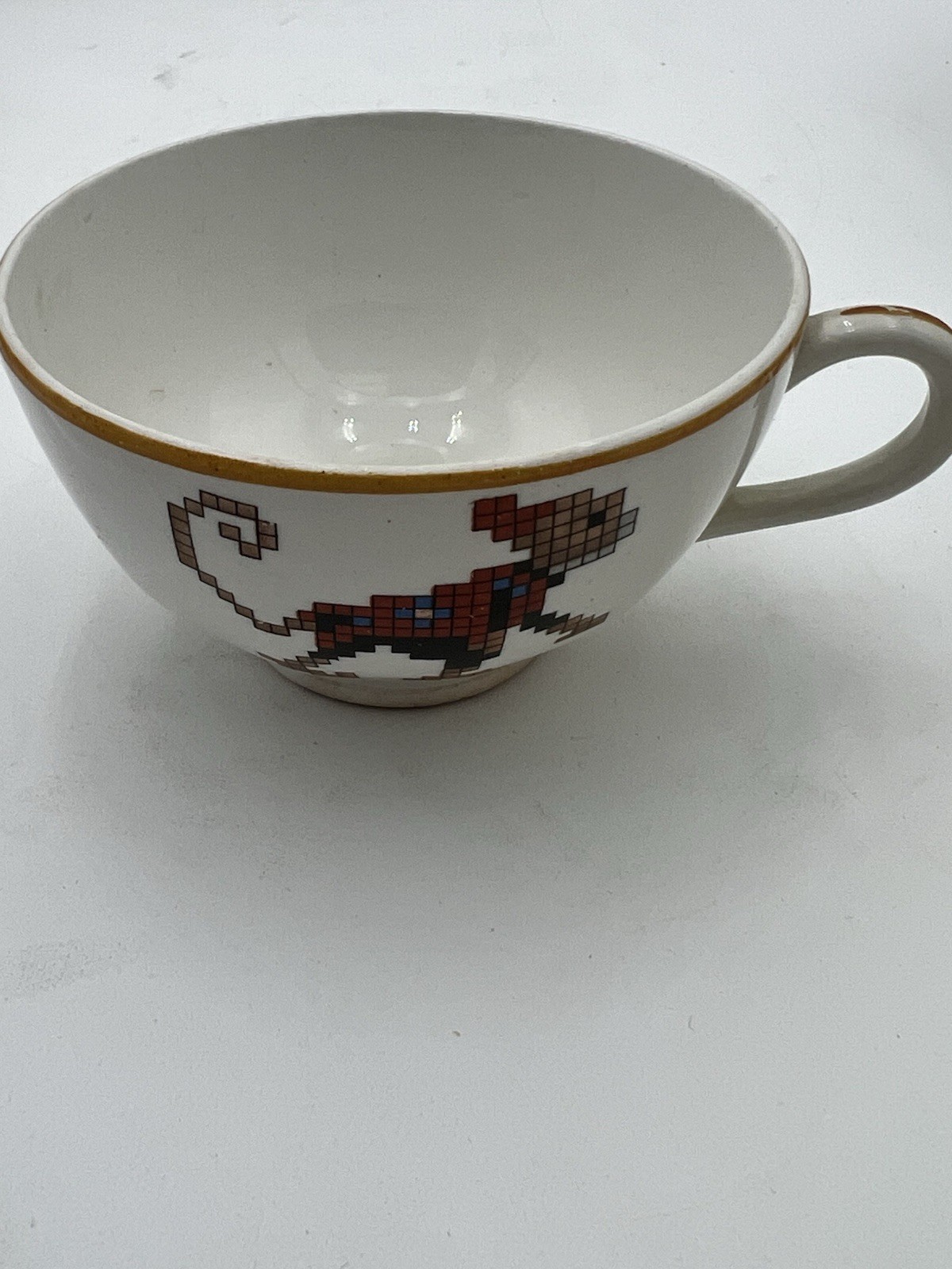 Antique Edwin M Knowles Vitreous Cross Stitch Design Child’s Teacup Saucer Plate