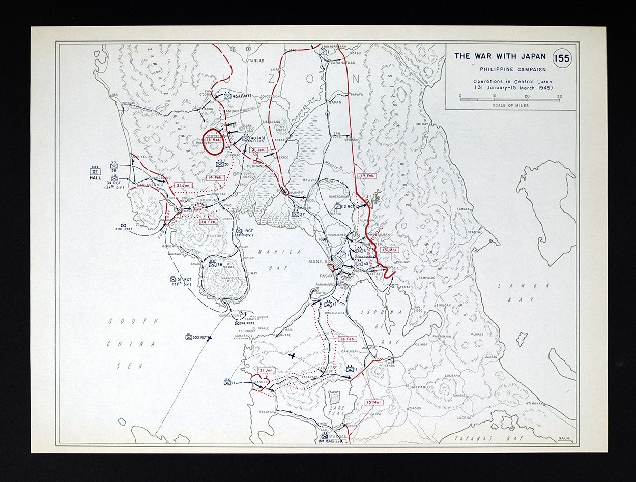 WWII Map 155 Japan War Philippines Battle Manilla Luzon Clark Field Taytay WW2