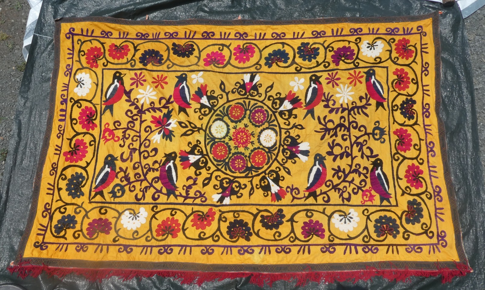 Suzani Large Hand Embroidered Birds Tapestry