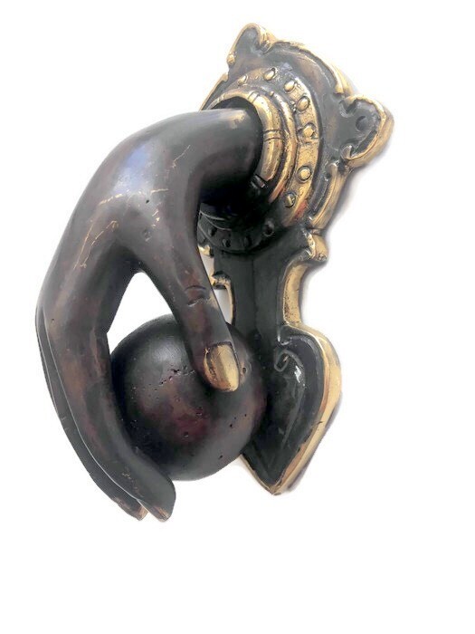 AGED CAST small hand fist ball front Door Knocker hand 6 ” inches long fingers B