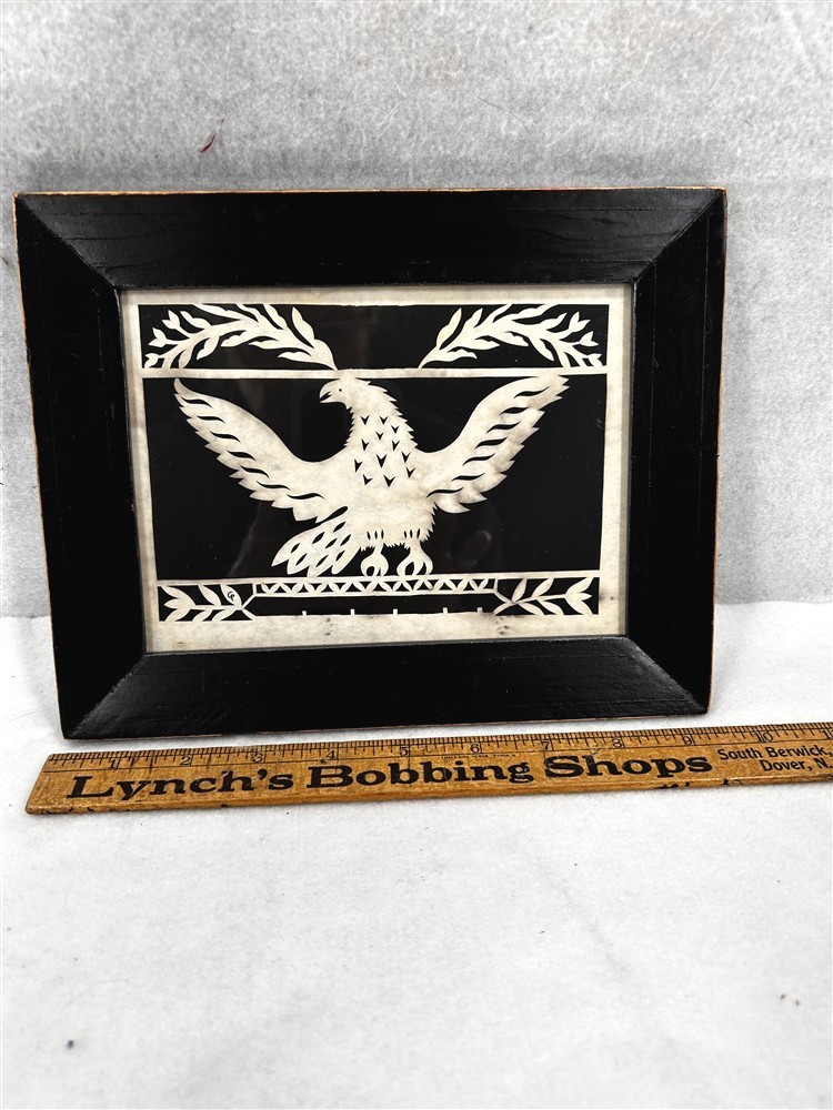 antique framed cut paper Scherenschnitte eagle 9.5×7.5 original 19th c