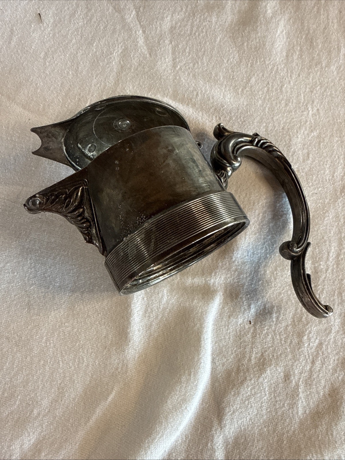 Antique Silverplate Syrup Pitcher Top ONLY Hinged Lid Handle Victorian No Glass