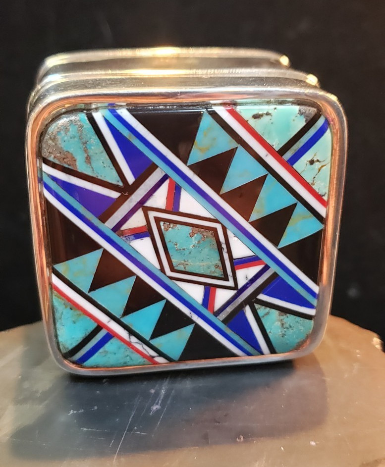 Sterling Silver Native American Trinket Box w/Geometric Designs Wt: 66g RK-204