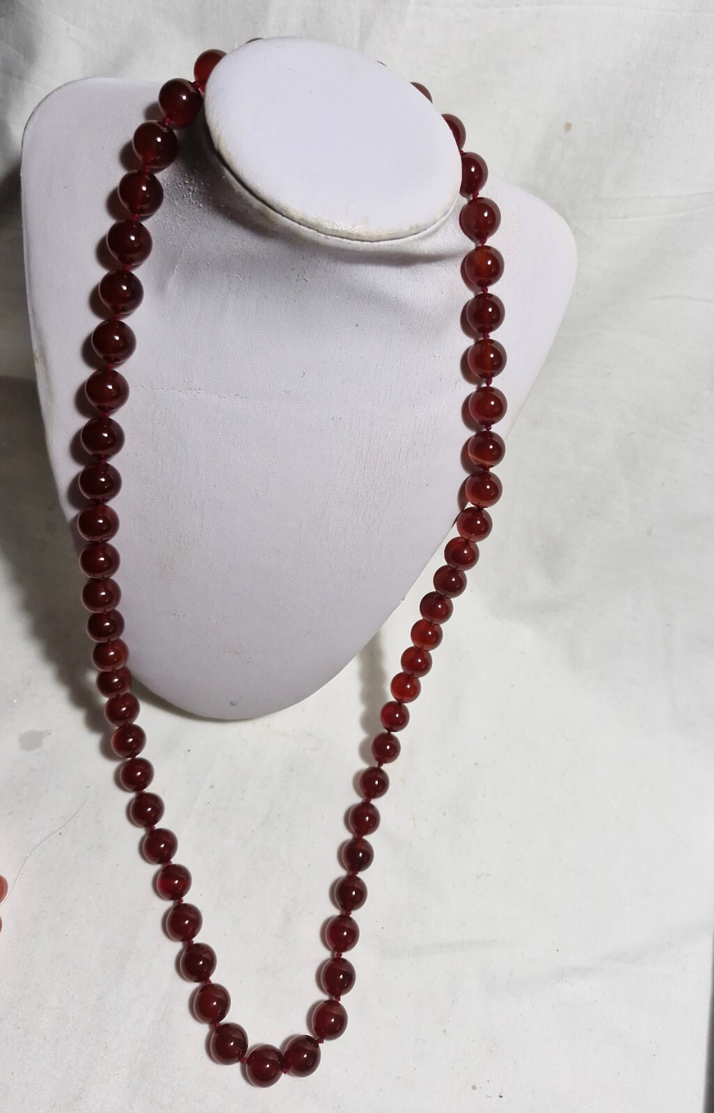Vintage Carnelian 12mm Bead Long Necklace Double Knotted L80cm