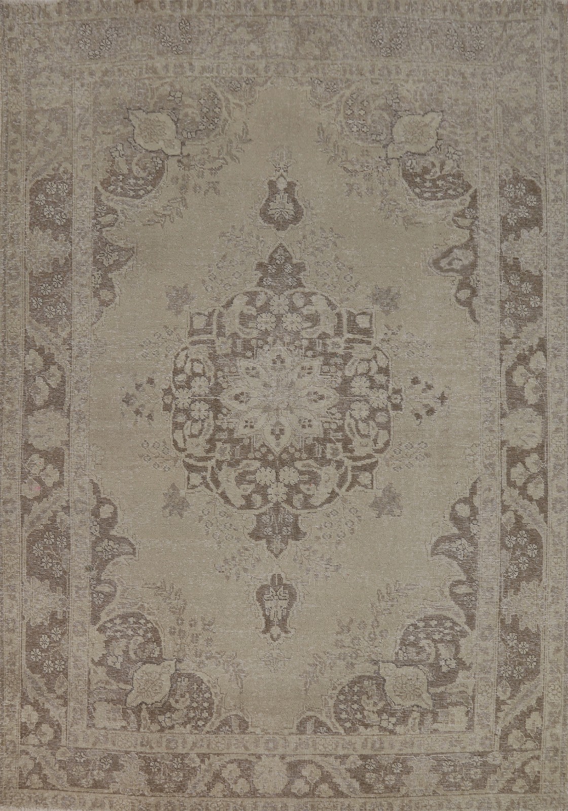 Distressed Wool Muted Area Rug 7×9 Medallion Vintage Handmade Living Room Carpet