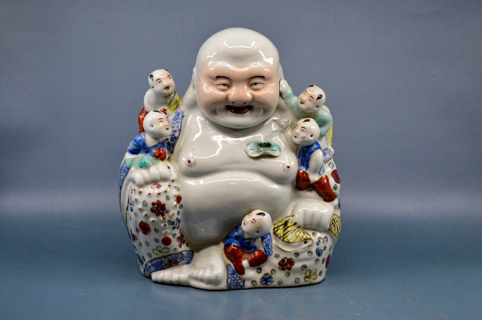 Antique, Chinese, porcelain, happy Buddha statue, 9.5 inches tall