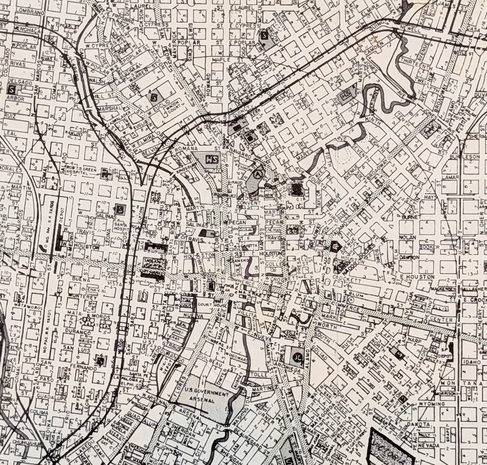 c1950 San Antonio – Texas Map ORIGINAL – Finder Map Large Antique