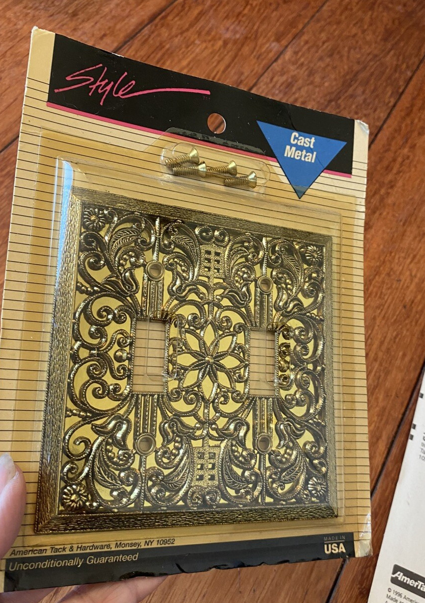 2 Vintage AmerTac Gold Metal Wall Switch Plate Covers Hollywood Regency MCM NEW