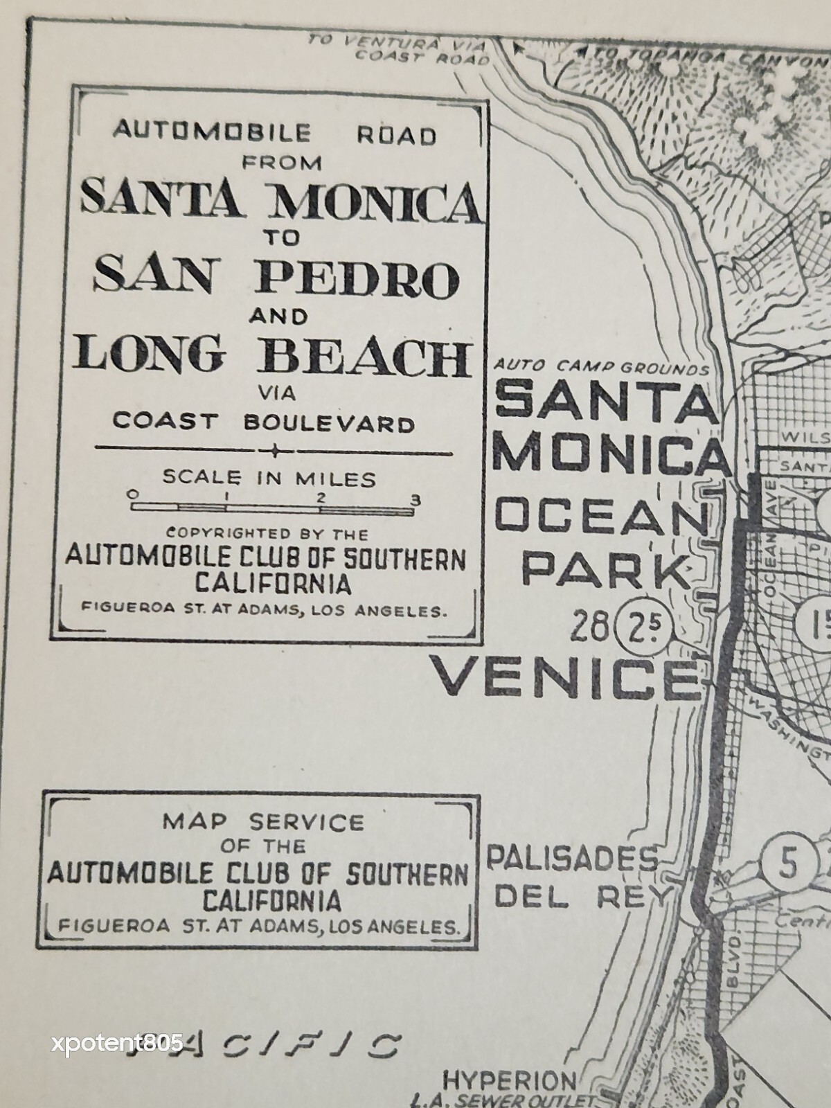 1920s Santa Monica Long Beach L.A. Automobile Club of Southern Calif AAA Map #85