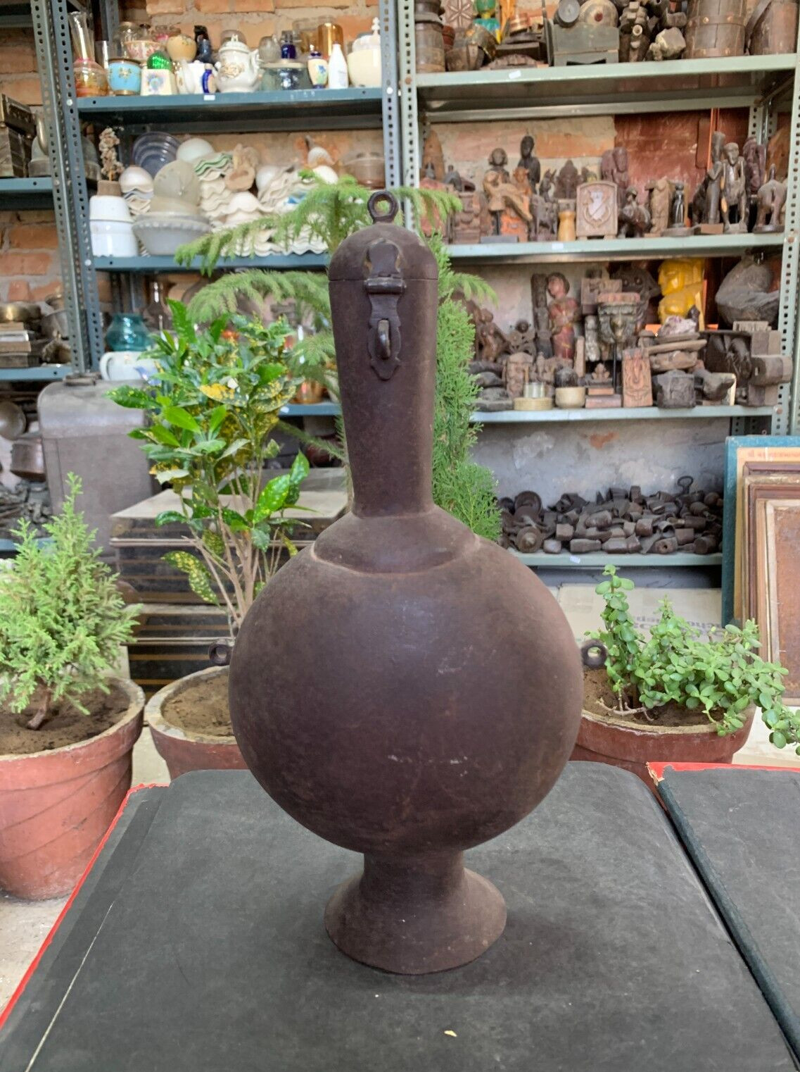 1800’s Mughal Period Antique Old Iron Hand Forged Pitcher Pot Surahi With Lid