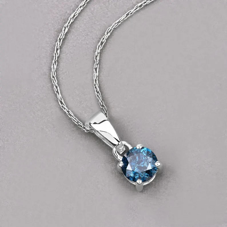 1Ct Round Cut Lab Created Alexandrite Women Beauty Pendant 14K White Gold Plated