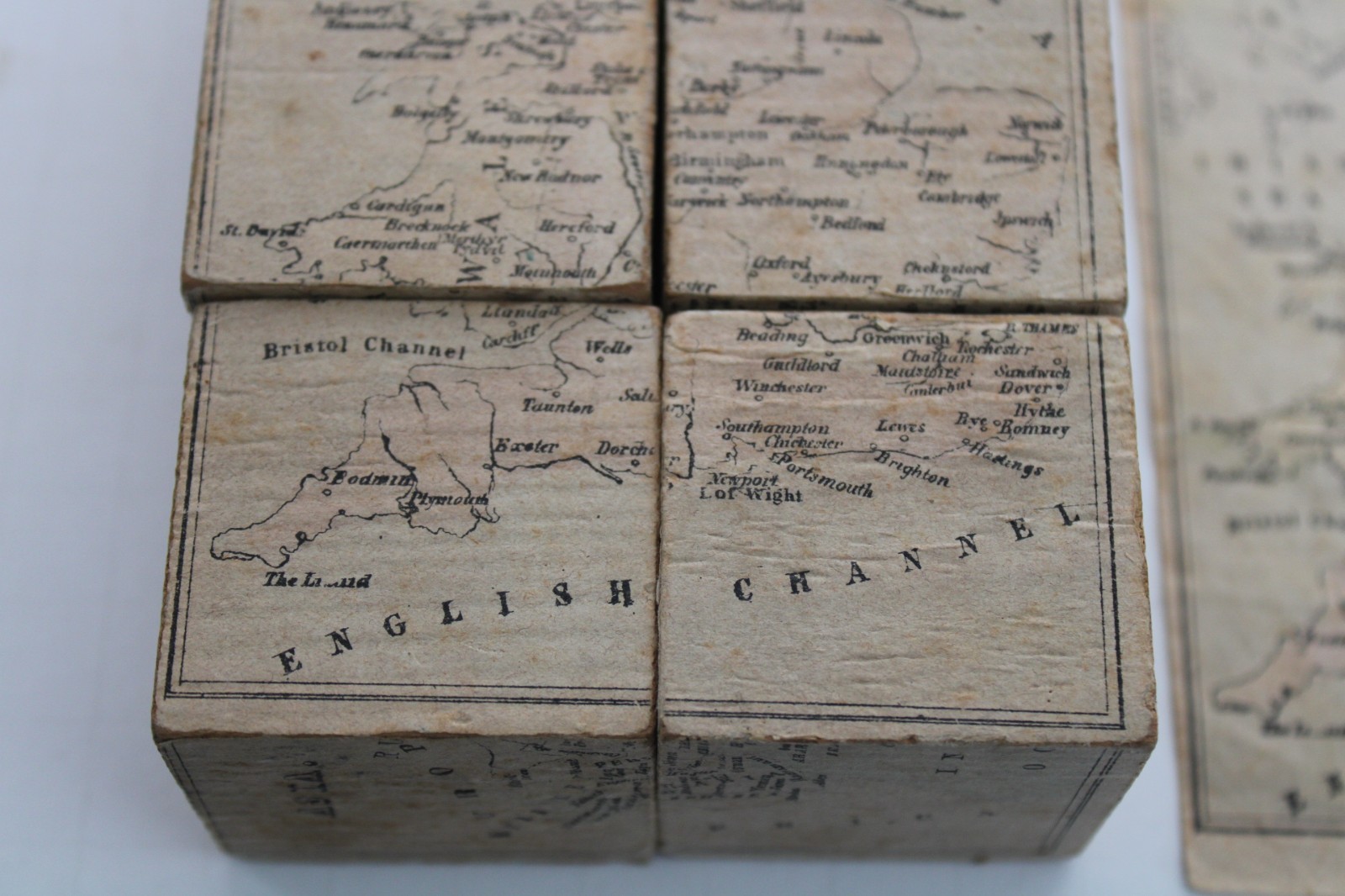 RARE Early / Mid-19th Century Lithograph Geography Map Child’s Toy Blocks w/ Box