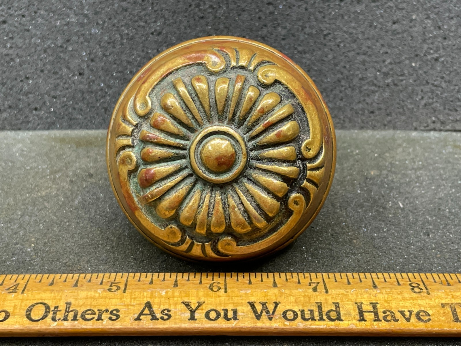 Antique Bronze Entry Size Single Door Knob Floral Radial Design Early 1900’s