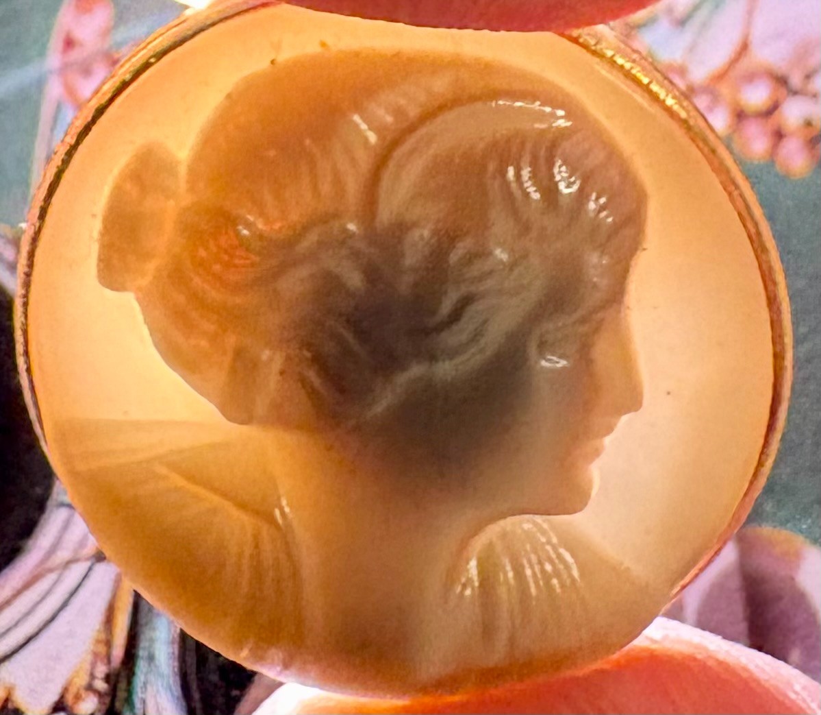 38 Antique Czech Glass Cameo Lady Head Buttons 22mm Self Shank c.1900 Victorian