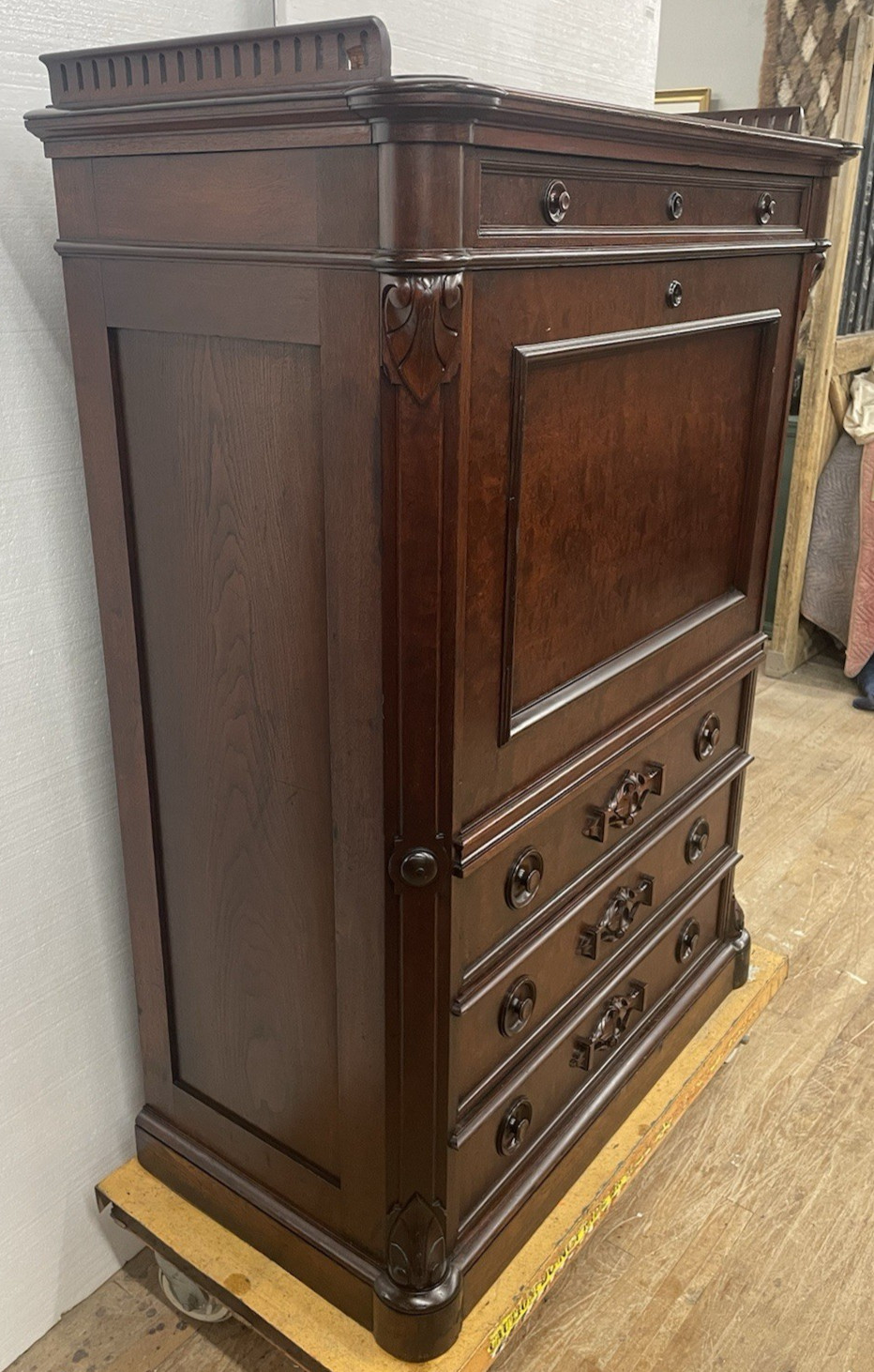 Antique 1860 Biedermeier Drop Front Secretary Abattent Desk Handmade Walnut