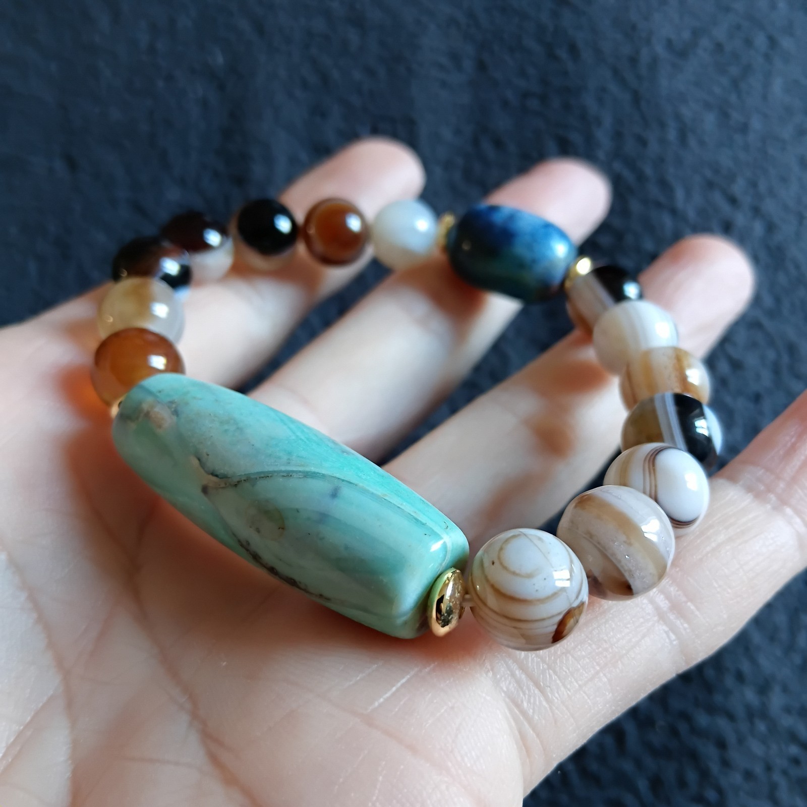 Tibetan Natural Agate Chung Dzi Bead Bracelet
