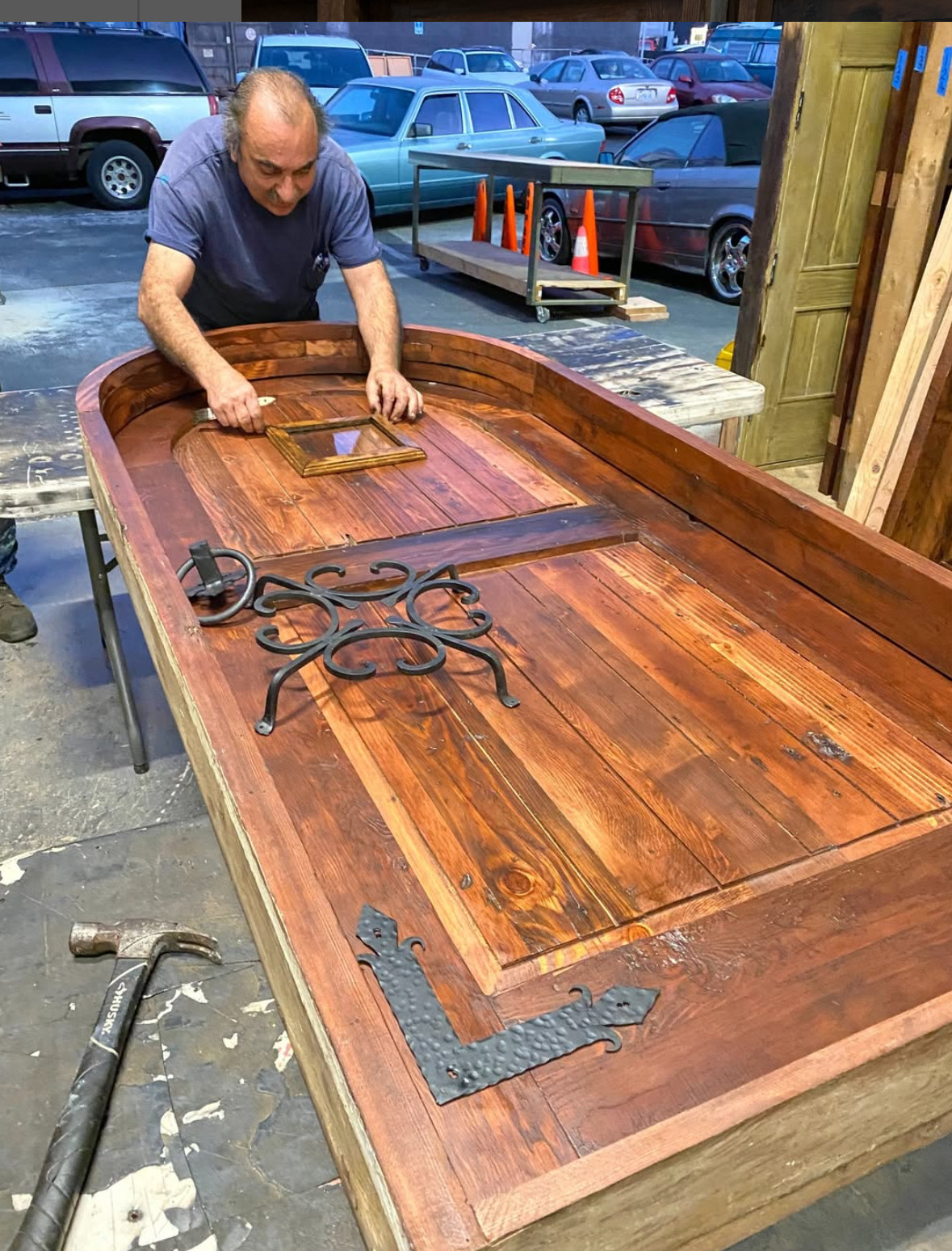 Rustic reclaimed Lumber Dutch door whimsical handmade hardware privacy glass