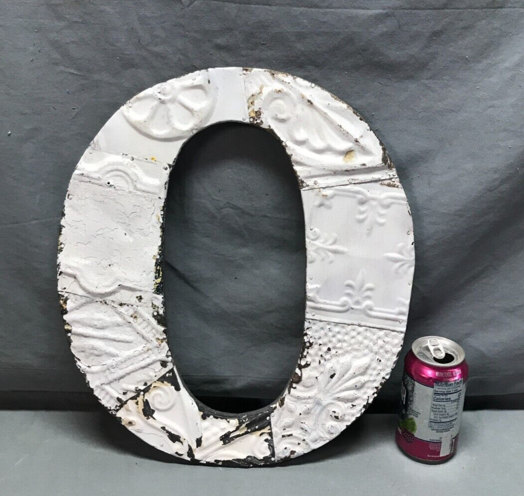 Decorative Salvage Tin Ceiling 16″ Patchwork White Metal VTG Letter O 286-25B