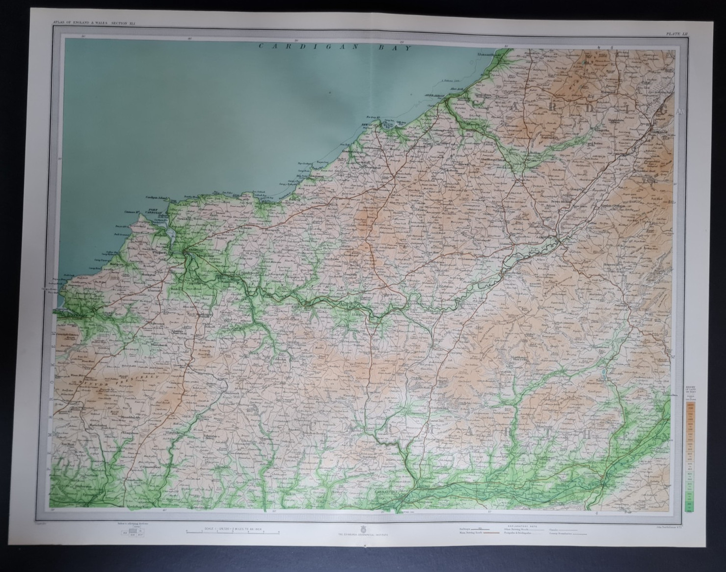 Antique 1903 Map – Cardigan – Lampeter – Carmarthenshire – Bartholomew