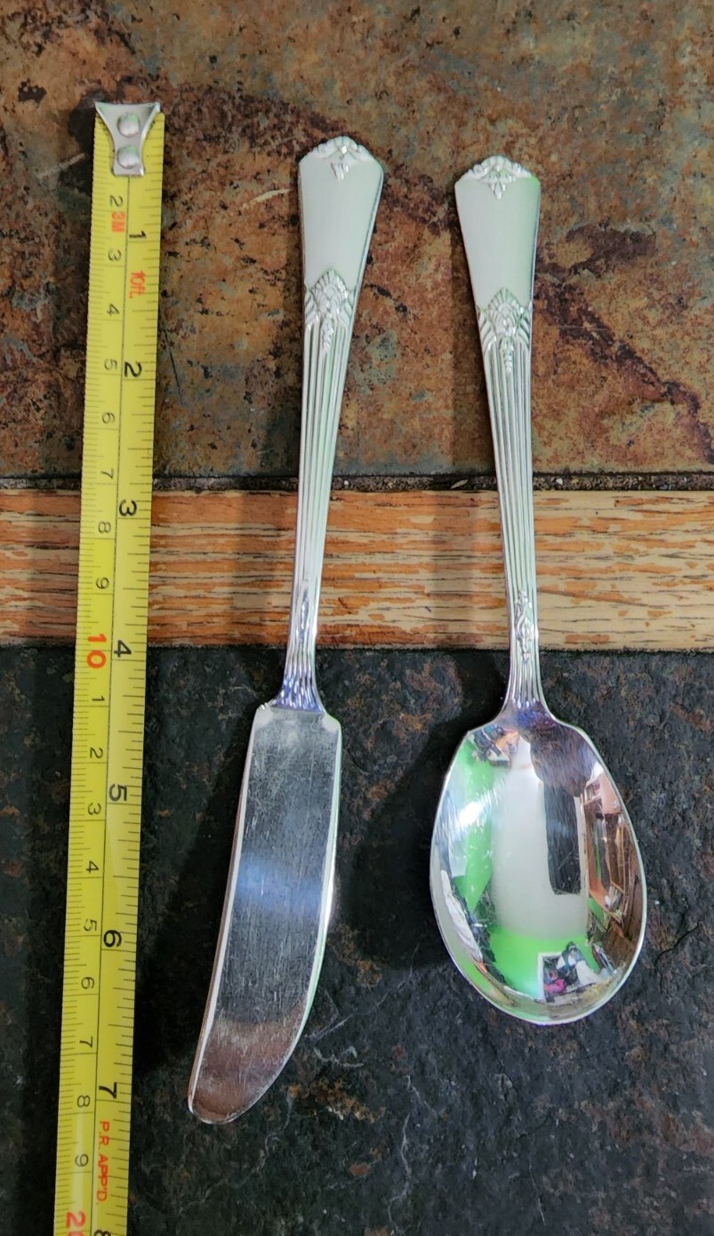 🔎ART DECO c1932 GUILD/CADENCE SILVERPLATE MASTER BUTTER 🧈 KNIFE & SUGAR SPOON