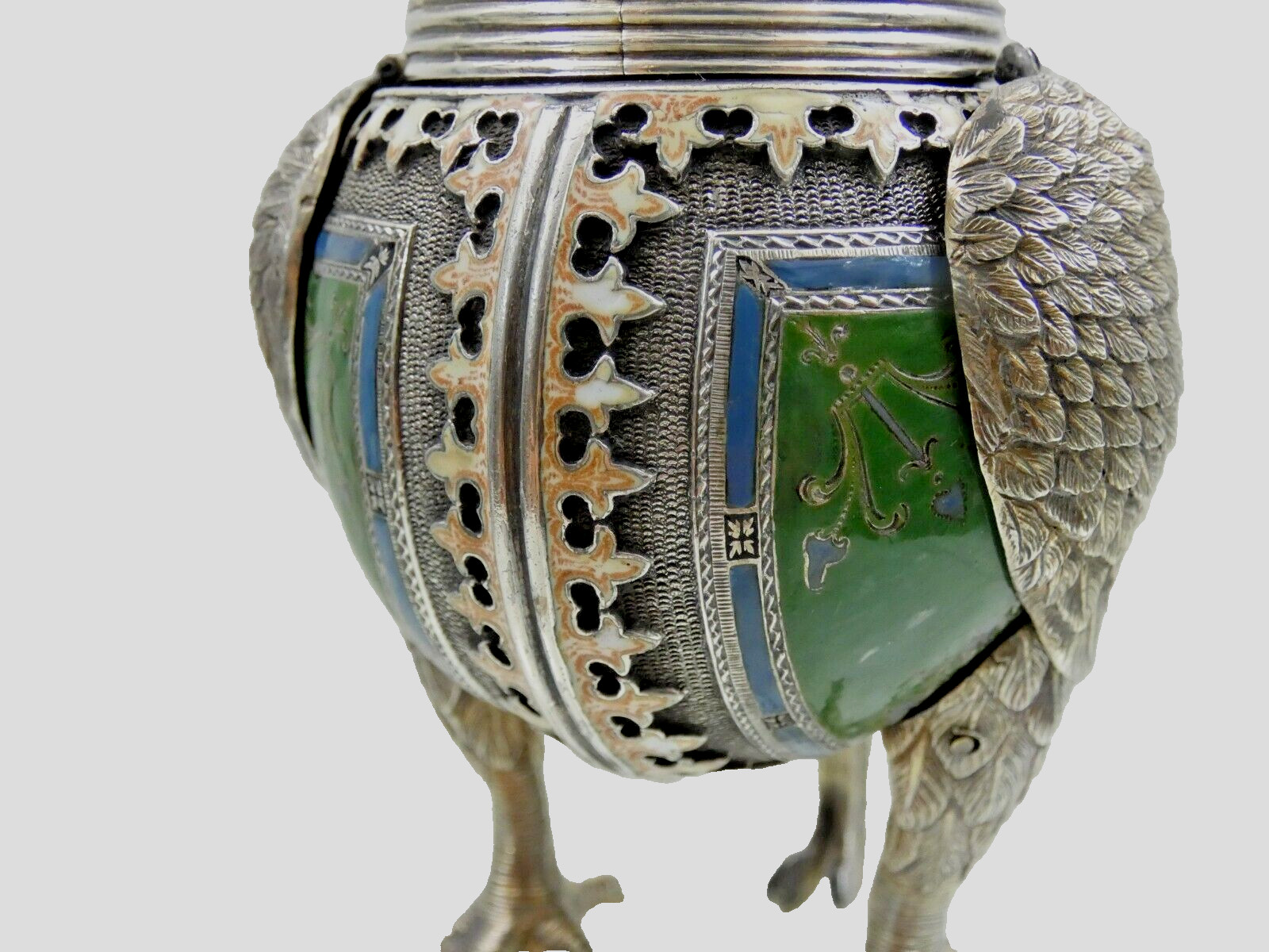 ANTIQUE SILVER ENAMEL SPICE CONTAINER BESAMIM HAVDALAH JUDAICA Figural Rooster