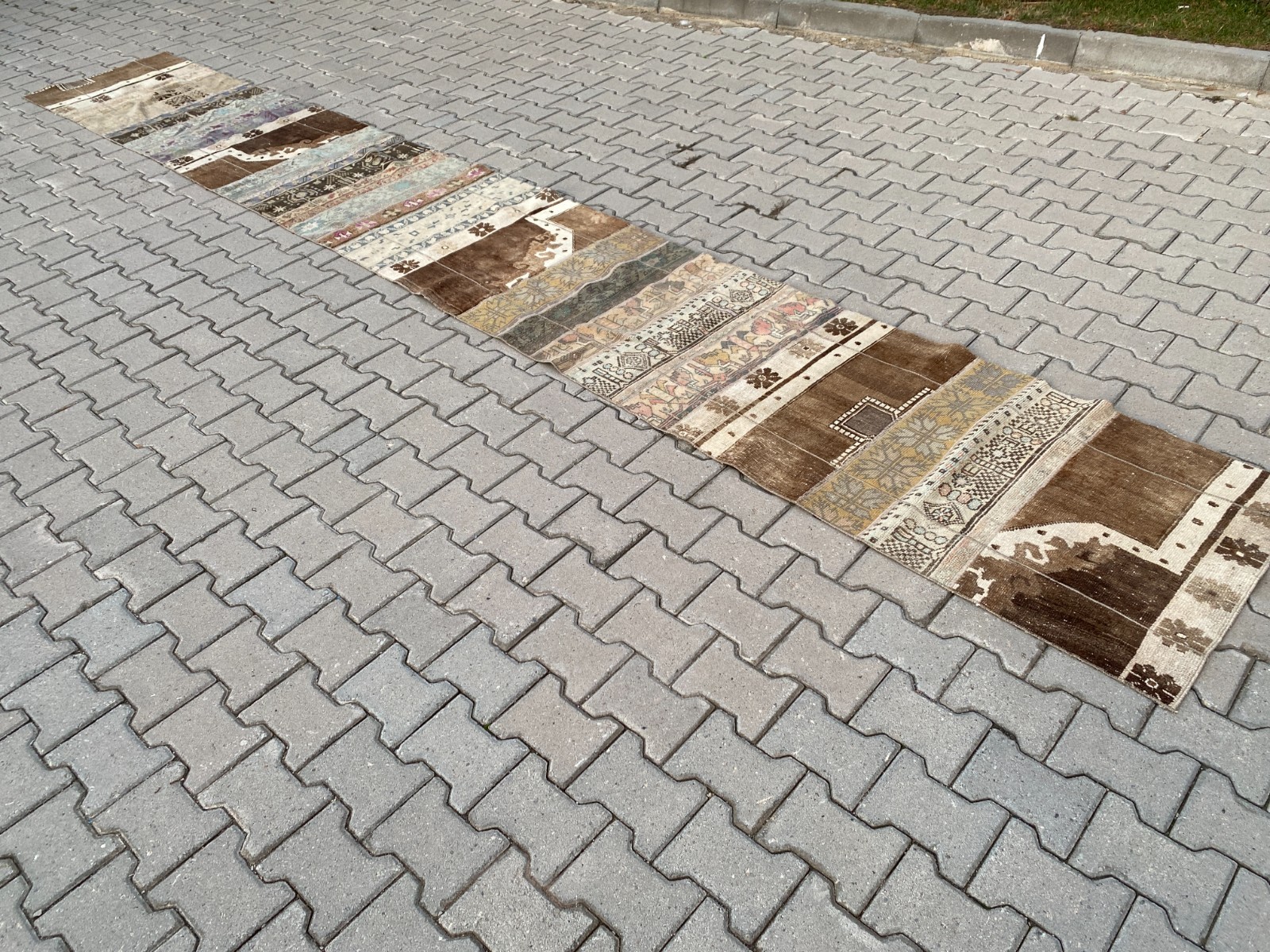 Extra Long Patchwork Runner Rug 2.5 x 18.0 ft Handmade Turkish Brown Carpet