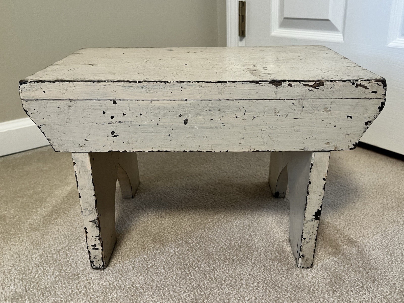 Old Pale Cream Paint Farm Milking Stool Small Bench Country Primitive Wood