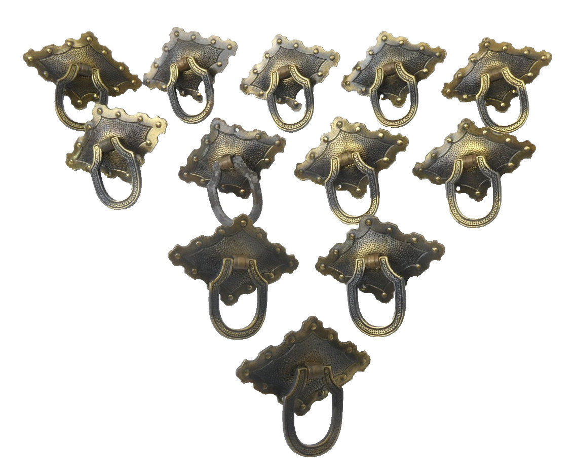 Set of 12 Vintage Used Metal Gold Colored Dresser Drawer Pulls Parts Hardware