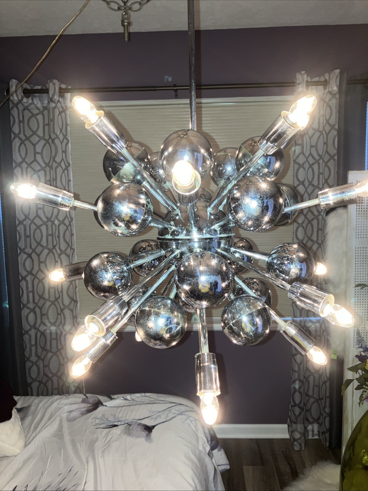 VTG Sputnik Midcentury Modern Chandelier Light Fixture Steel & Chromed Italy MCM