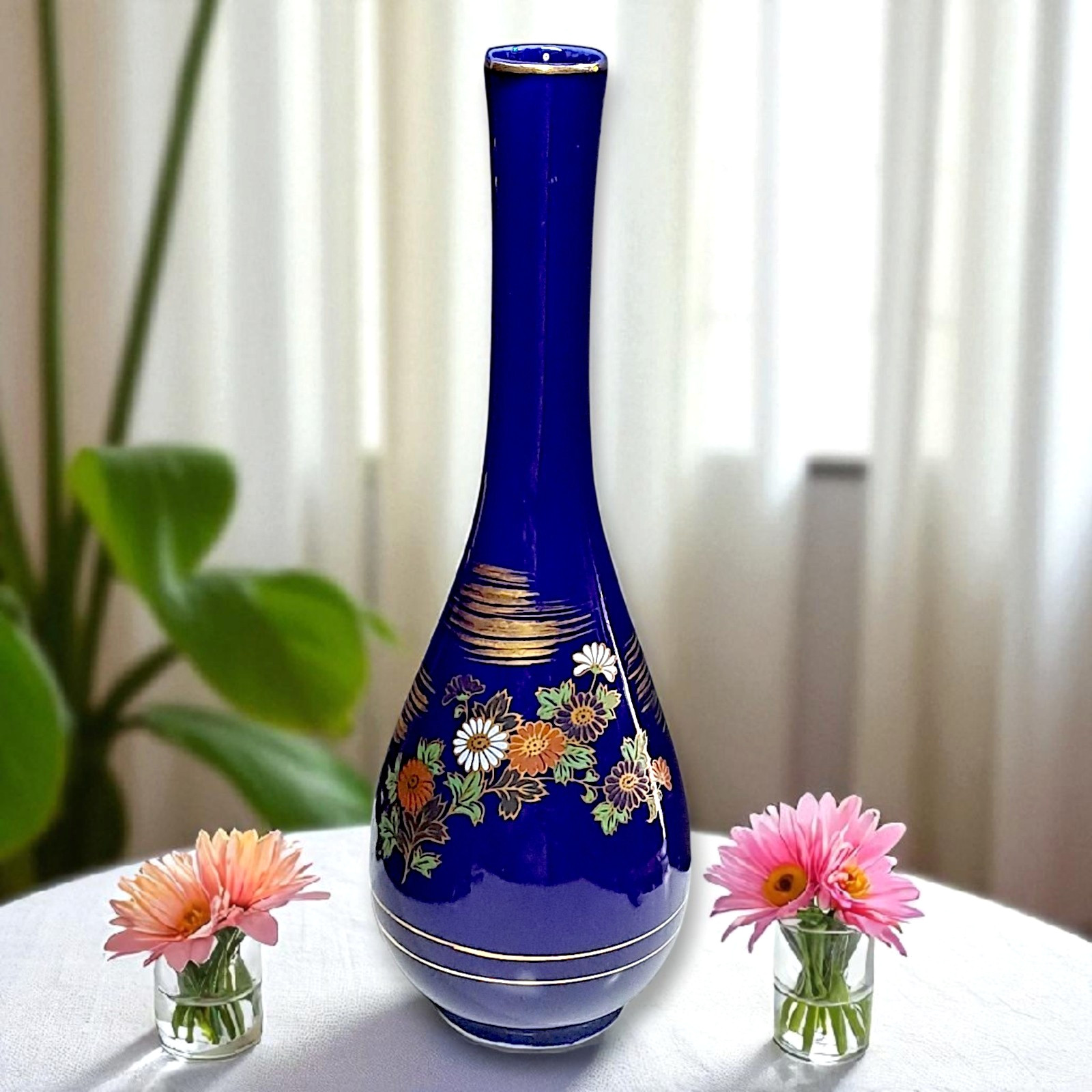 Japanese Kutani Flower Vase Kabin Ikebana Arrangement Chrysanthemum Designed V34