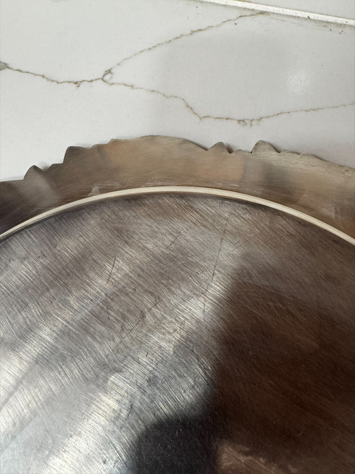 Silverplated Round Serving Tray Ornate Scroll Edge Etched Floral Center 14.5″