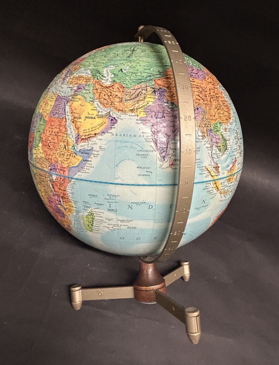 Vintage Replogle Stereo Relief Globe 12” With Tripod Stand
