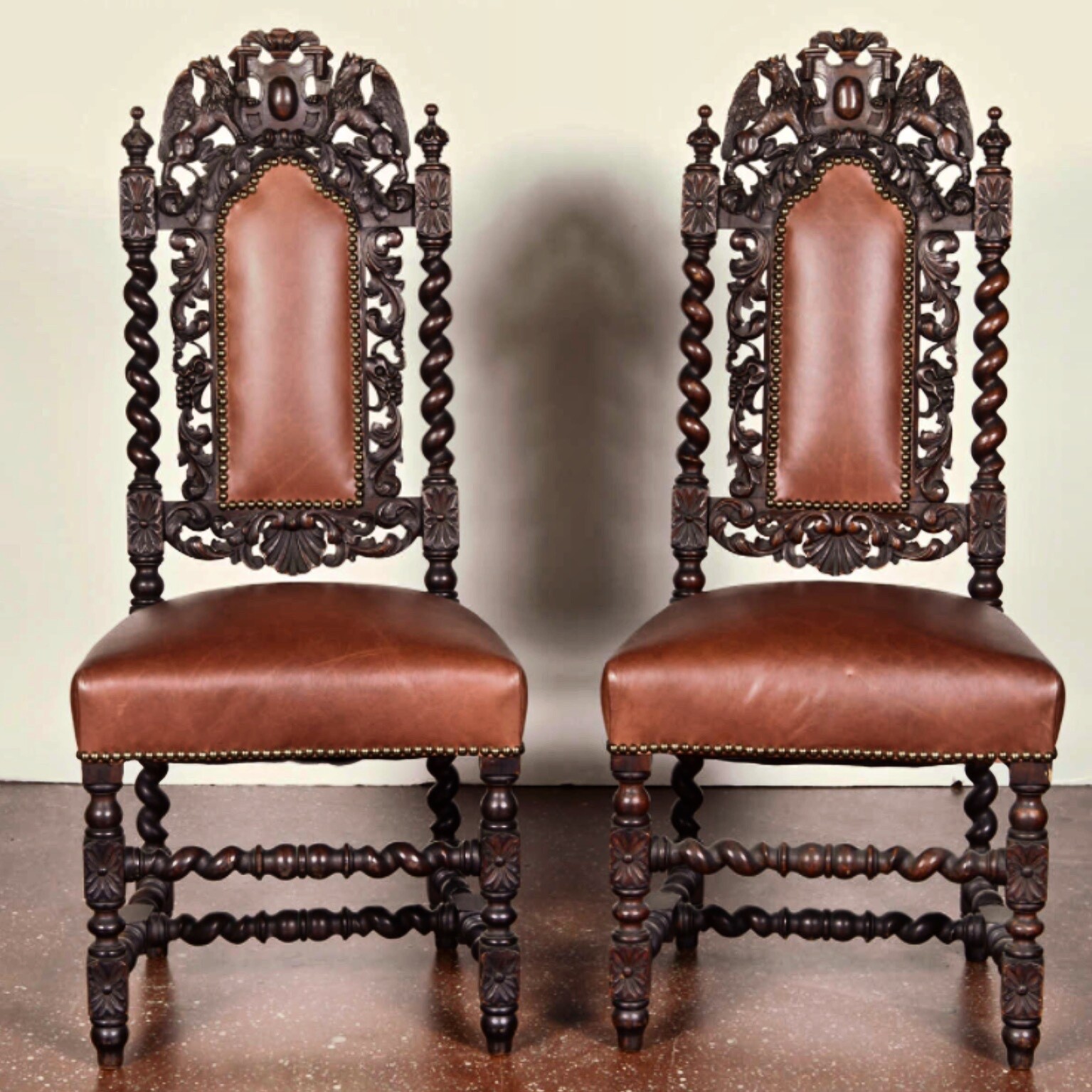 Hand Carved, Spanish Baroque Antique Side Chairs