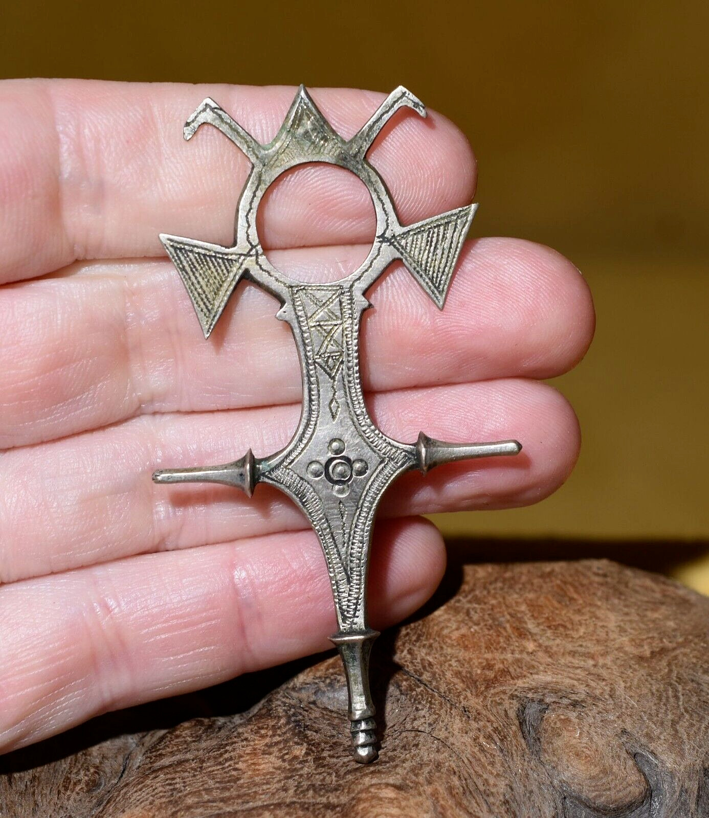 Antique Tuareg Tribal Ethnic Silver Cross Amulet Pendant Collected Mali, Africa