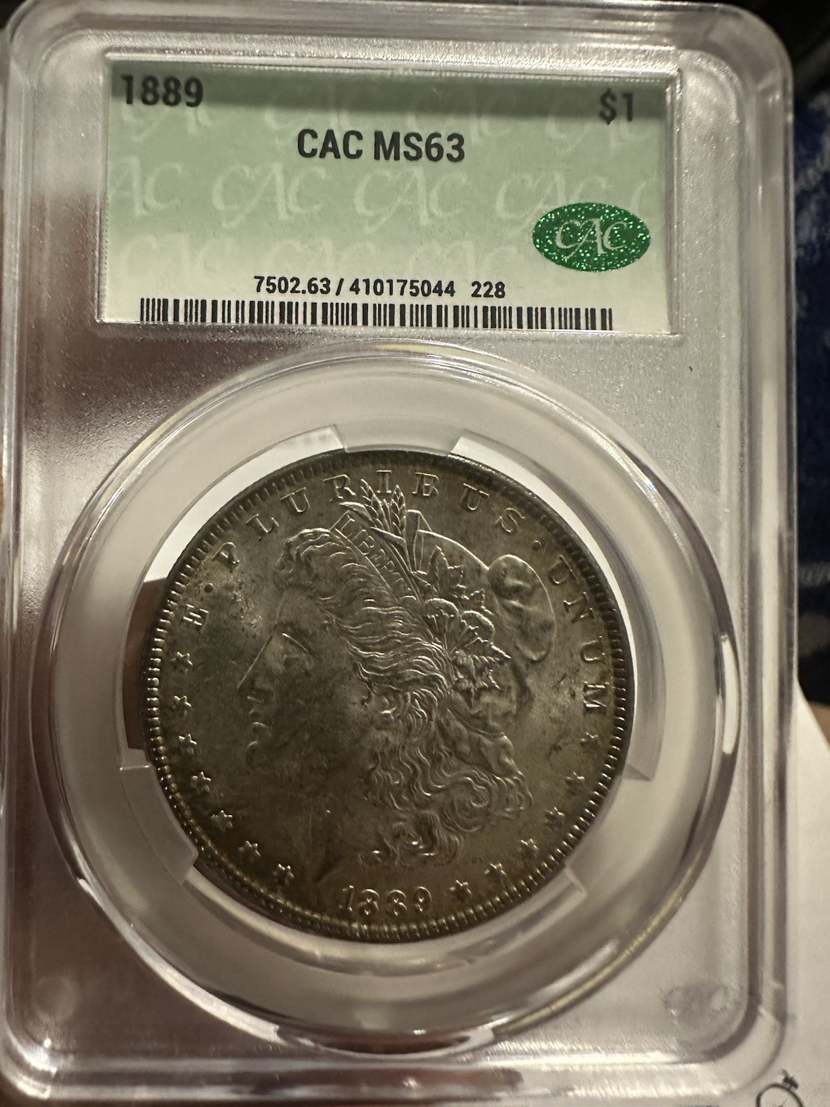 1889-P Morgan Silver Dollar Rainbow Toned MS63 CAC Certified